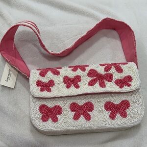 Francesca’s Beaded Butterfly Crossbody Bag - Pink and Cream